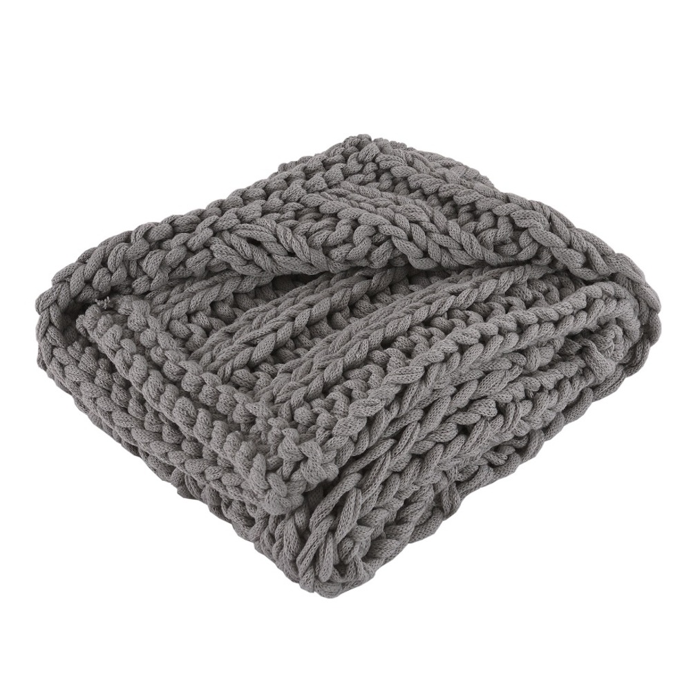 🩶Chunky Knit Throw Blanket in Charcoal🩶 ~50"× 60" NWT